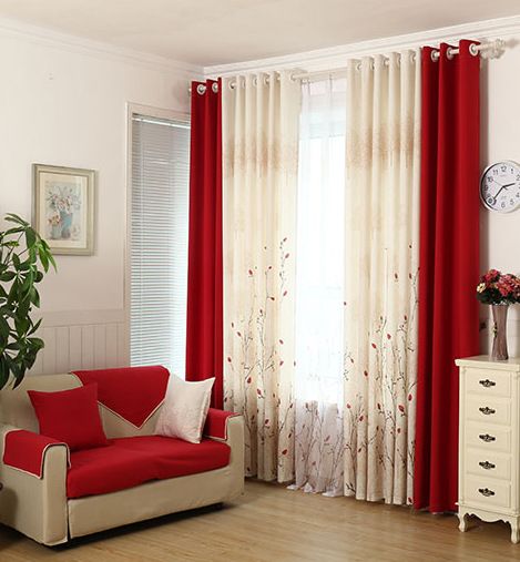 red and white custom draperies in bathroom