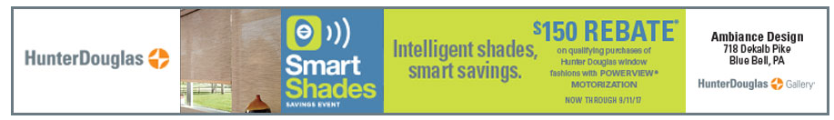 Hunter Douglas Smart Shades Savings Event banner for PowerView motorized window treatments