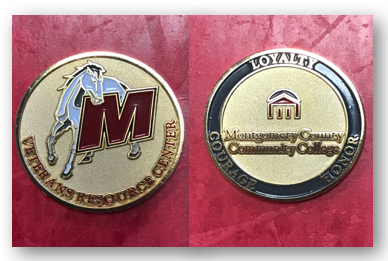 front and back of MONTCO's Veteran Resource center "challenge" token