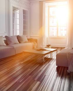 harsh UV rays shining through windows on furniture and flooring