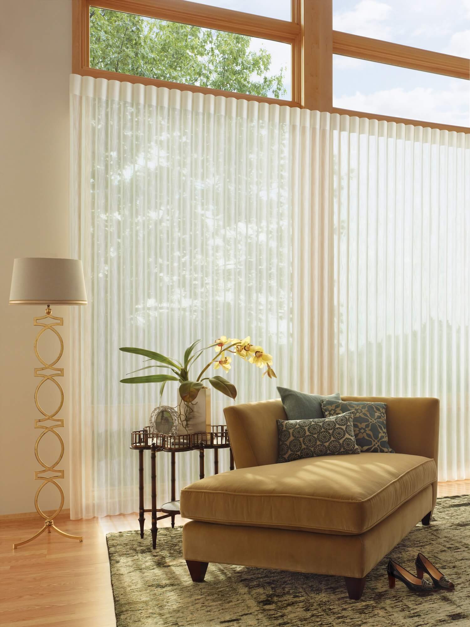 Luminette Privacy Sheers with vanes open in family room