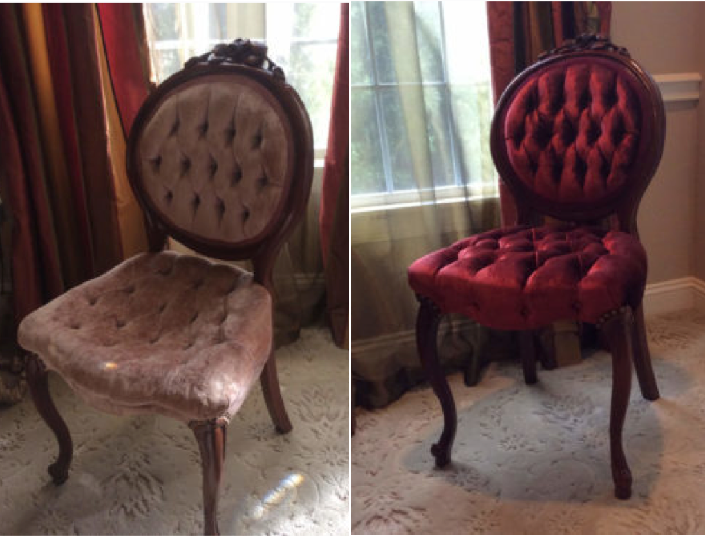 Victorian style upholstered furniture before and after