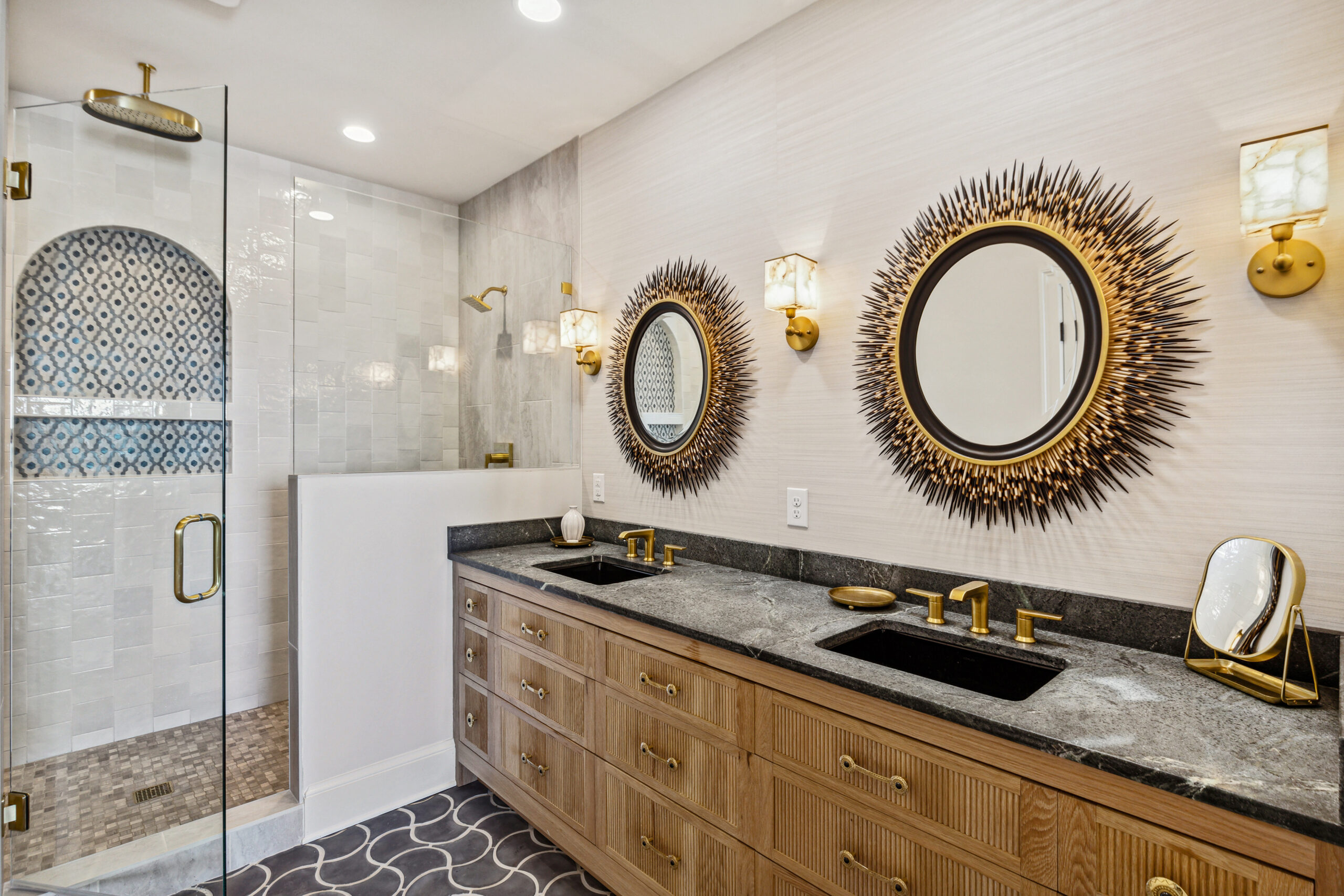 Gorgeous bathroom designed by Kendra Feeney of Brick House Designs